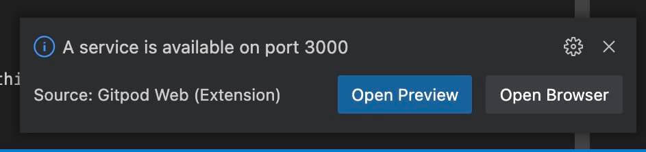 Gitpod port notification
